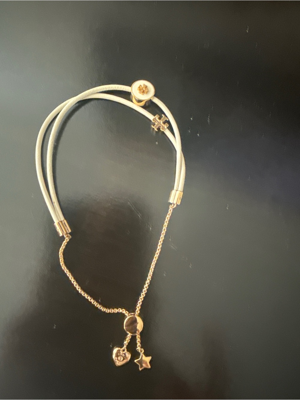 Tory Burch White Cord and Gold-Tone Charm Bracelet